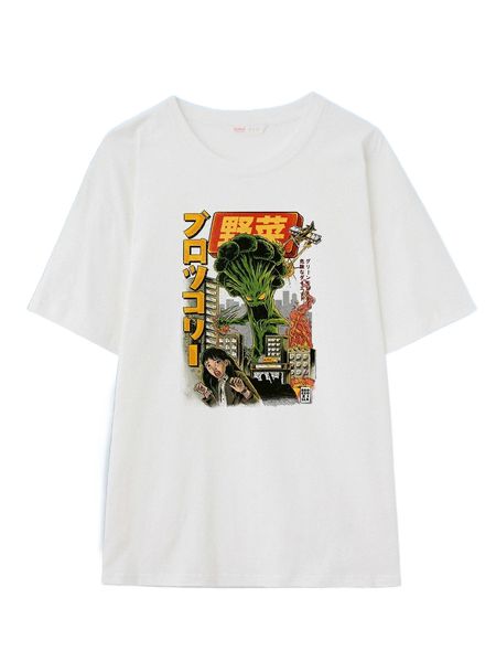 

romwe x ilustrata cartoon & figure graphic tee r89s#, White