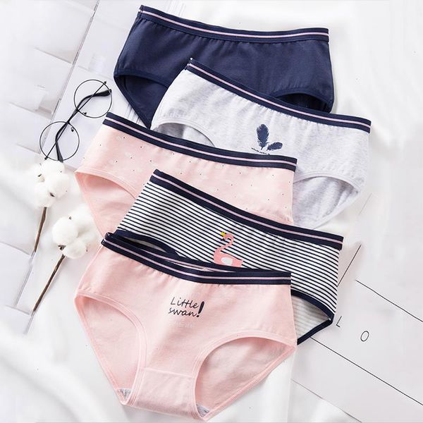 

5pcs set panties women underwear pure cotton comfort seamless girls cute print briefs breathable underpants lingerie, Black;pink
