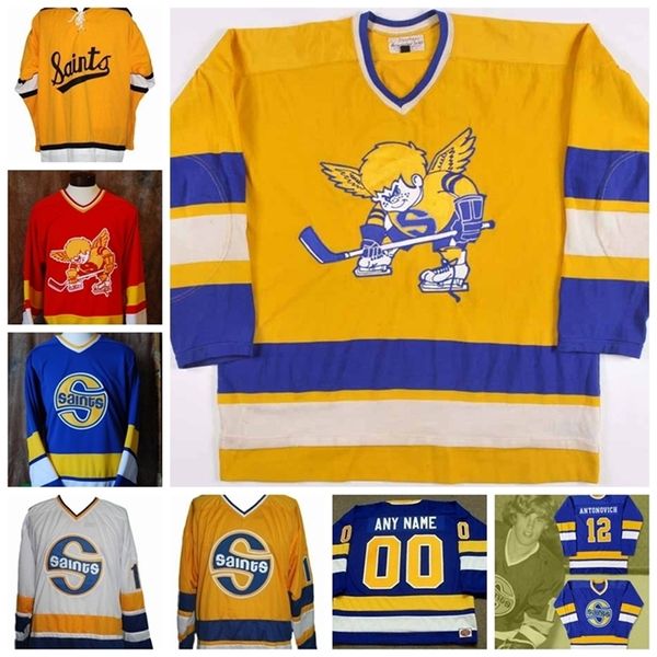 CeoA3740 Custom Herren WHA Minnesota Fighting Saints Mike Walton Wayne Connelly Game Worn Ted Hampson Terry Ball Jack Carlson Ray McKay Hockey-Trikot