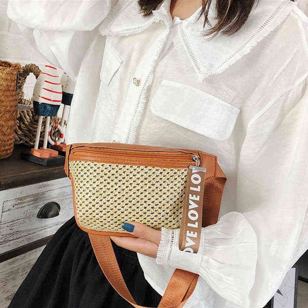 

straw fanny pack waist bag woman shoulder crossbody chest bags fashion wild waist packs and phone pack female bag 220615