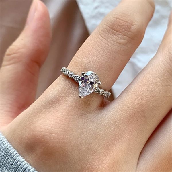 

water drop luxury ring 925 sterling silver rings for bride women wedding 5a cubic zirconia jewellry fashion love engagement friend finger ri, Slivery;golden