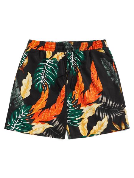 

extended sizes men tropical print drawstring waist shorts 13d2#, White;black