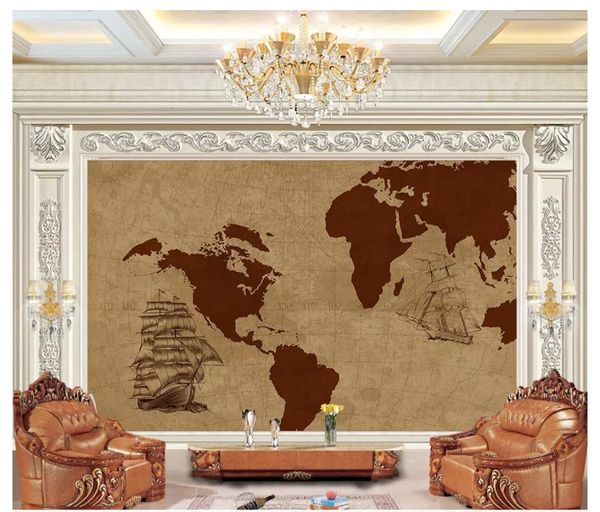 Пользовательские картины любых размеров 3d обои росписи классические ностальгические европейские карта корабль для гостиной фон стены украшения