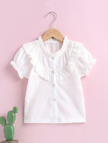 

toddler girls ruffle trim button front blouse she, White;black