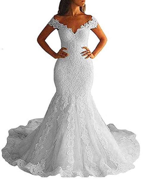 

ball gown wedding dresses main wedding dress bride lace slim straight shoulder light tail covering arm temperament mori slim fishtail, White