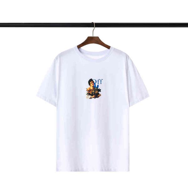 

new men's t-shirts 2022 spring and summer off women's poster portrait print short sleeve unisex, White;black