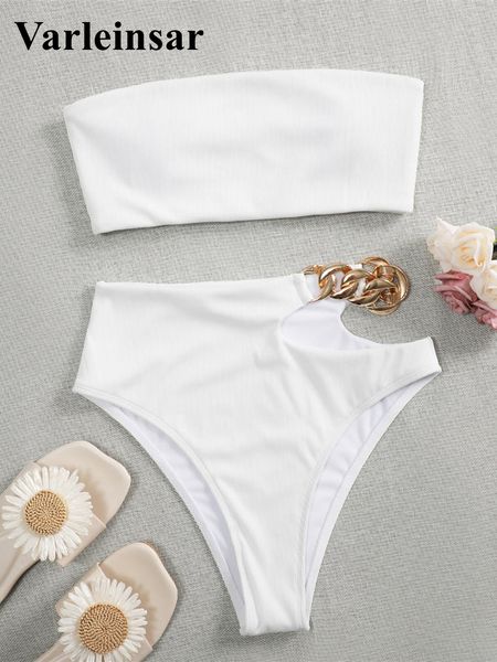 

s - xl bandeau ribbed high waist bikini female swimsuit women swimwear two-pieces bikini set bather bathing suit swim v2640, White;black