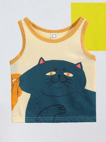 

x neko jiang toddler girls cartoon graphic contrast binding tank she, Blue