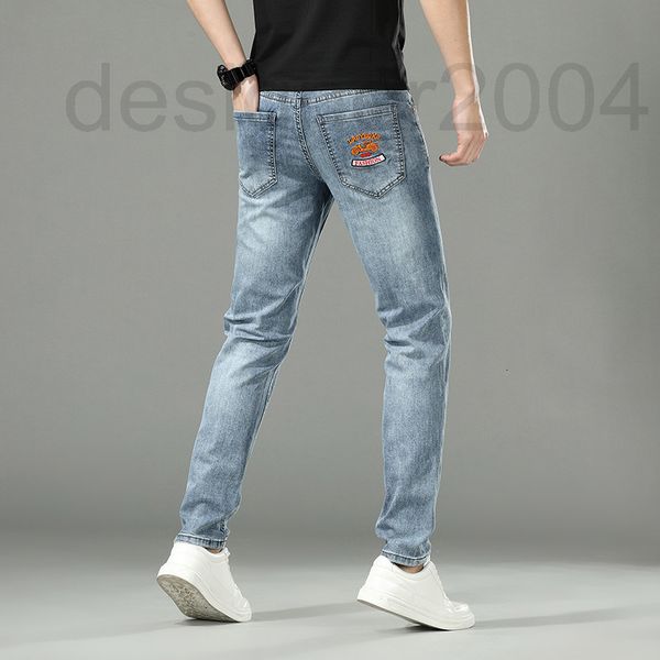 

men's jeans designer spring new brand jeans men's korean version slim fit elastic straight tube small foot long pants embroidery l, Blue