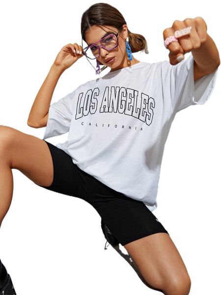 

letter graphic drop shoulder t-shirt i1yf#, White