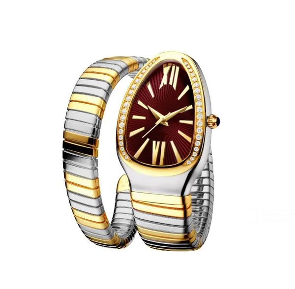 

missfox dazzling quartz womens watch mysterious snake shape design bracelet czech rhinestones diamond ladies watches comfortable feminine wr, Slivery;brown