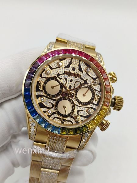 Classico orologio da uomo di lusso da 40 mm meccanico automatico con telaio in acciaio inossidabile con stampa leopardata in acrilico