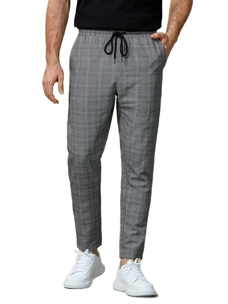 

men plaid drawstring pants 59yg#, Black