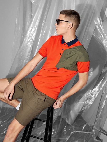 

x gerald washington men colorblock contrast collar polo shirt a4pm#, White;black