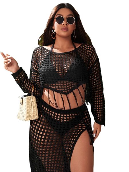 

plus cut-out cover up without bra 612f#, Black