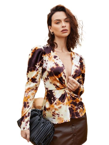 

twist front tie dye blouse m9vg#, White
