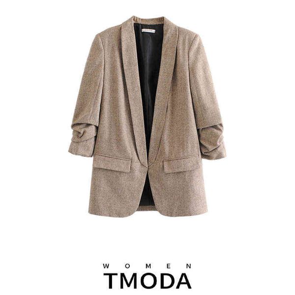 

suit tmoda772 2022 autumn winter casual kaki blazer women roll sleeve fishbone, White;black