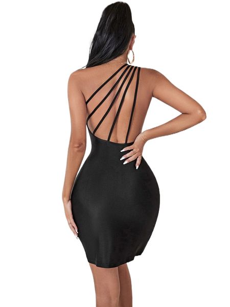 

sxy one shoulder backless split hem bodycon dress b8w2#, Black;gray