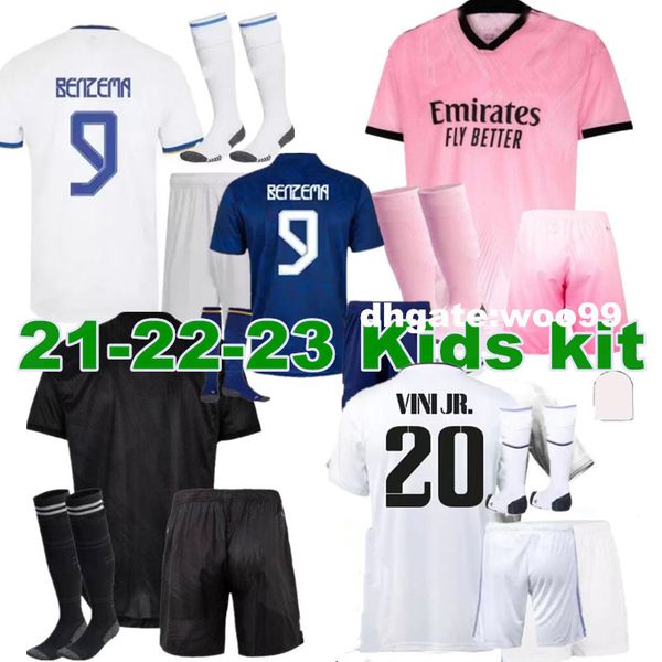

21 22 23 benzema mbappe soccer jerseys y-3 alaba hazard camavinga 2022 2023 fourth jersey asensio modric marcelo valverde kids kits football, Black