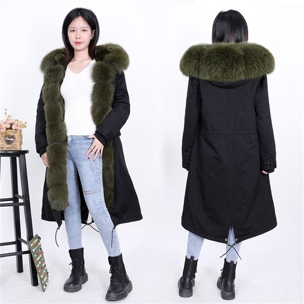 Maomaokong Winter Women Long Coats Real Fur Big Fur Collar Natural Rabbit Murs Liner на колено плюс размер Parkas Winter 201112