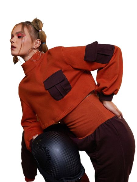 

x treyne colorblock flap pocket bishop sleeve sweatshirt b7sw#, Black