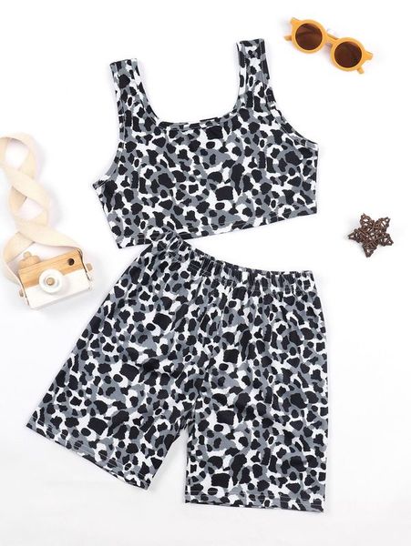 

girls 1set dalmatian print tank & shorts she, White