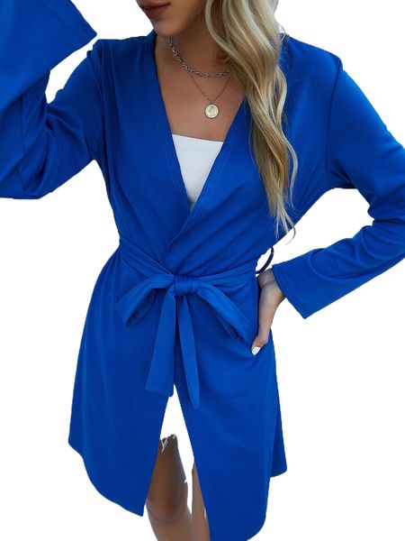 

open front belted coat i4y2#, Black