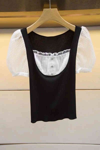 

women's sweaters j family spring and summer style temperament sweet wind square neck lace edge mesh sleeve splicing sweater female, White;black