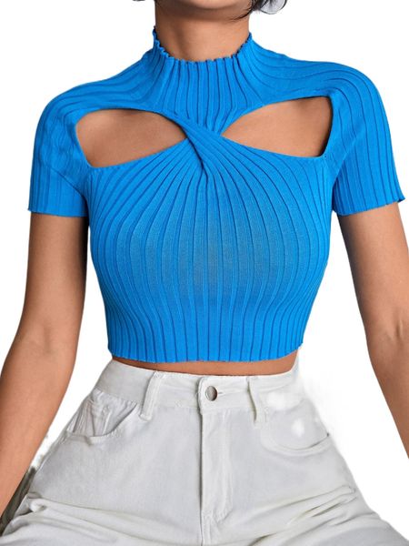 

cut out twist front mock neck raglan sleeve knit e0wr#, White;black