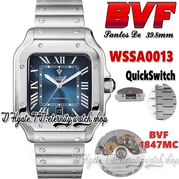 

bvf v3 bv0013 japan miyota 9015 modify 1847mc automatic mens watch 39.8mm blue dial roman markers steel case quick switch stainless bracelet, Slivery;brown