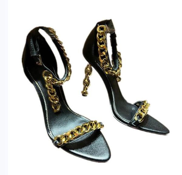 

2022 the latest sample shop on the whole network ladies sandals with chain decoration formal wear casual banquet home all-match 5.5cm, Black