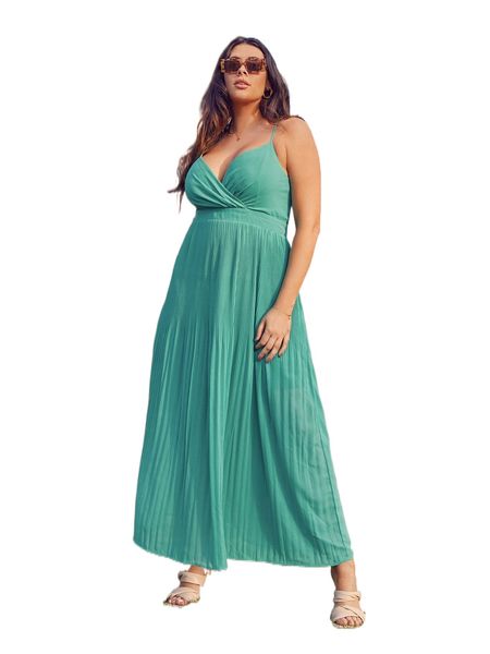 

plus surplice neck pleated cami dress a7yc#, Black