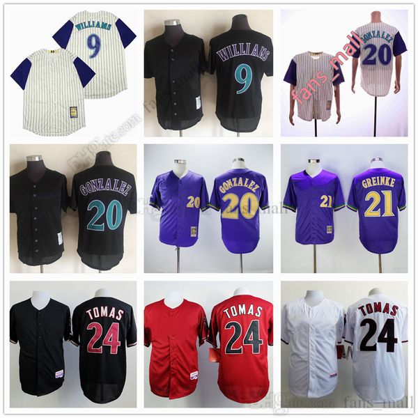 Filme Mitchell e Ness Beisebol Vintage 24 Yasmany Tomas Jersey 20 Luis Gonzalez 9 Ted Williams 21 Zack Greinke Ed Nome Número Respirável