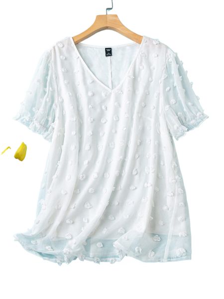 

plus swiss dot ruffle trim blouse 49dc#, Black