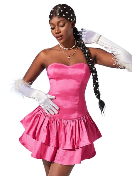 

two layer hem tube dress without arm sleeves s0g5#, Black;gray