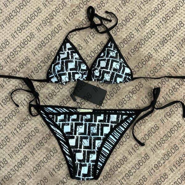 

luxury gradient home textile embroidery bikini set brand letters swimwears designer metal chain ladies backless split, White;black