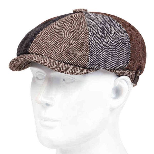 

new retro fishbone newsboy cap for men stitches berets cap autumn winter men vintage painter octagonal hats tij gorras j220722, Blue;gray