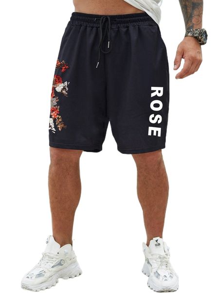 

extended sizes men letter & floral print shorts 40dw#, White;black