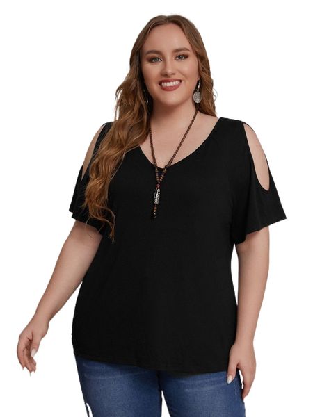 

plus cold shoulder tee 953k#, Black