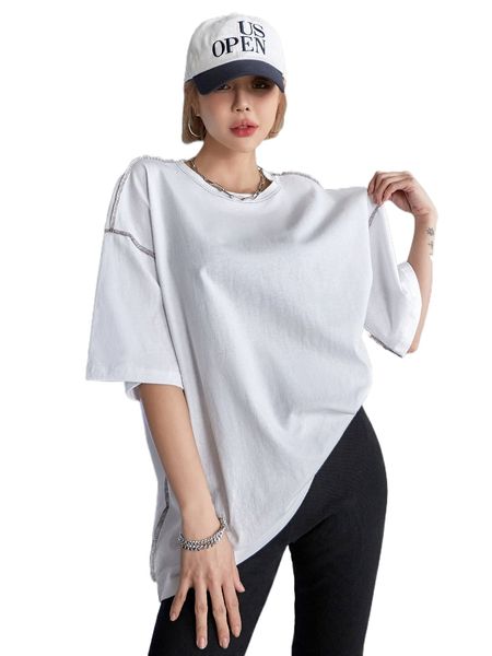 

dazy titching d.rop s.houlder o.versized tee d1mu#, White