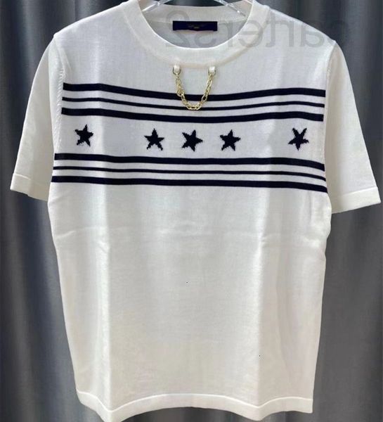 

women's knits & tees designer straight 2022 early autumn new leisure temperament knitted round neck five pointed star jacquard short sl, White