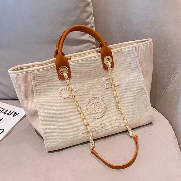 

designer fashion beach bags tote label luxury pearl evening bag portable large capacity female classic canvas handbag brand women handbags l