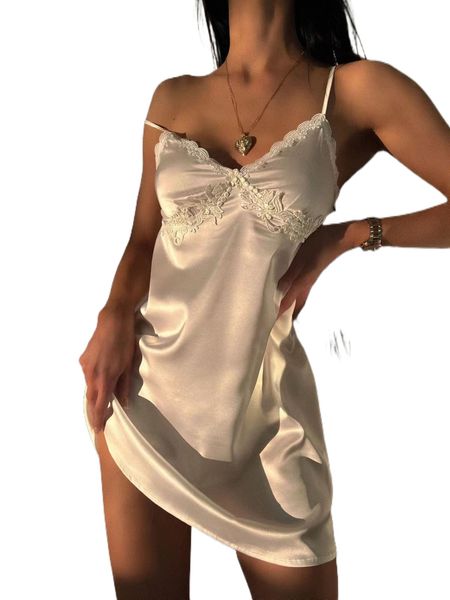 

guipure lace appliques satin cami nightdress s2fh#, Black;red