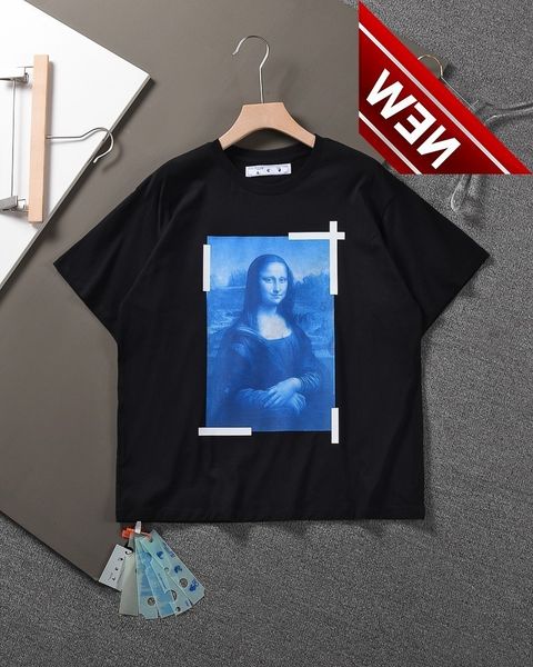 

50%discount fashion brand white couple off t-shirt style mona lisa round neck os version short sleeve tee bottomed shirt factory direct sale, White;black