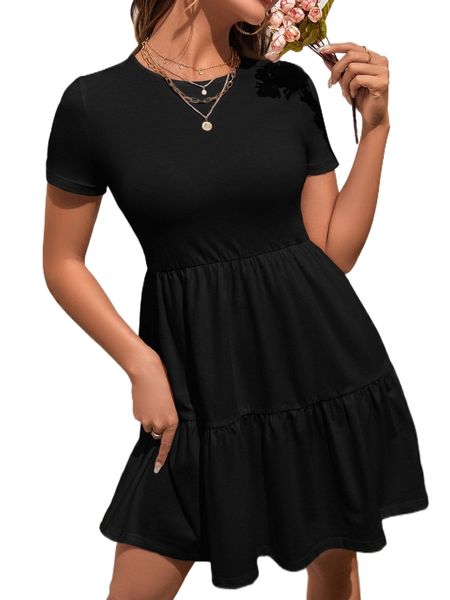 

ruffle hem solid dress c5dz#, Black;gray