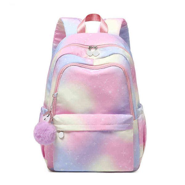 

new backpack for girls school book bags rainbow print girls backpacks for elementary middle school kids lightweight bookbags aa220316