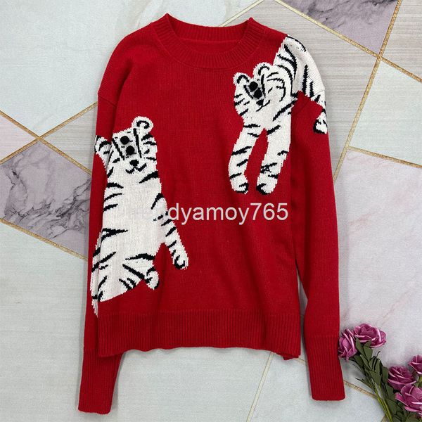 

women's knits & tees high edition red tiger knitted round neck wool sweater women's loose festive top, White
