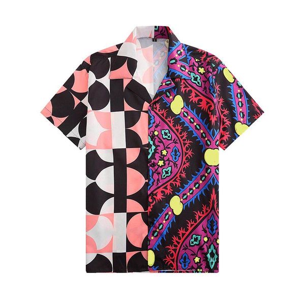 

2022 fashion hawaii floral letter print beach shirts men's designer silk bowling shirt casual shirts men summer short sleeve dress shir, White;black