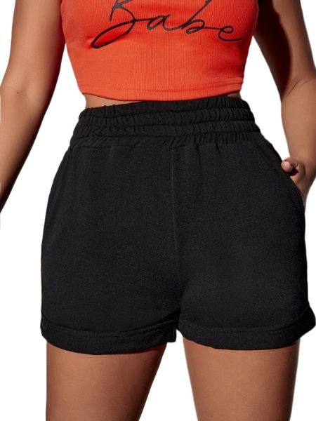 

slant pockets roll up hem shorts t4np#, White;black