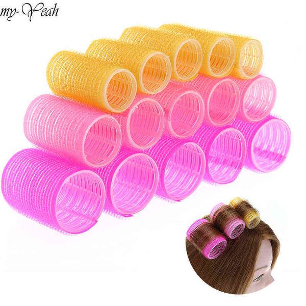 

hair curler 15pcs/set 3 sizes hairdressing self-adhesive rollers home use diy magic styling roller roll beauty tools 220304